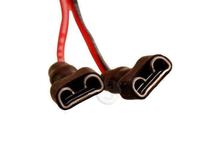 Fireplace wiring connector pair with red and brown leads