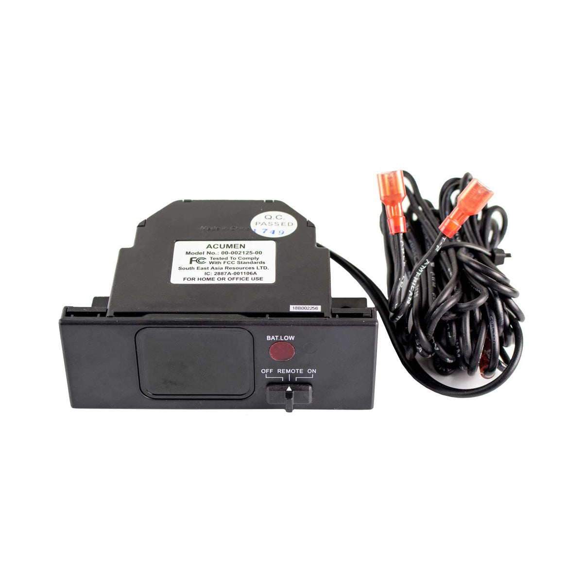 Fireplace remote control receiver with battery pack and wired connectors