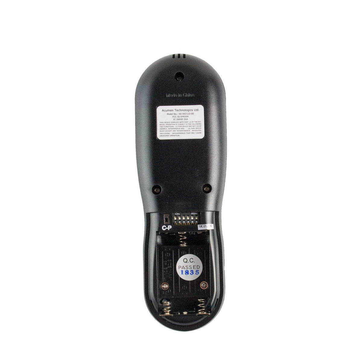 Fireplace remote battery compartment and back label on handheld unit