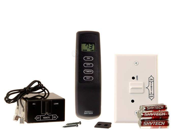 Fireplace remote control kit with LCD remote, receiver, cables, and mounting parts