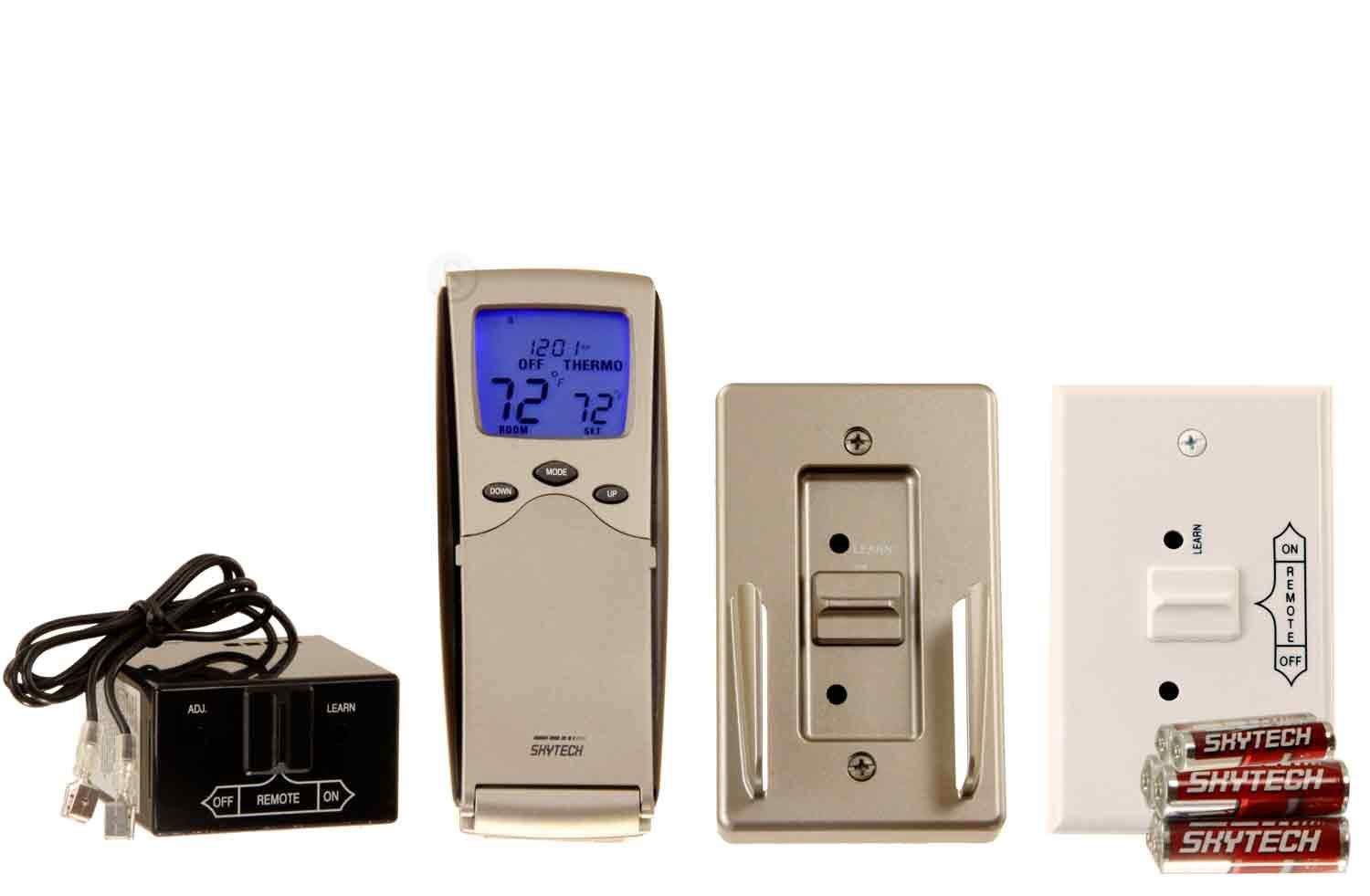 Fireplace remote kit with LCD remote, wall receiver, and mounting bracket