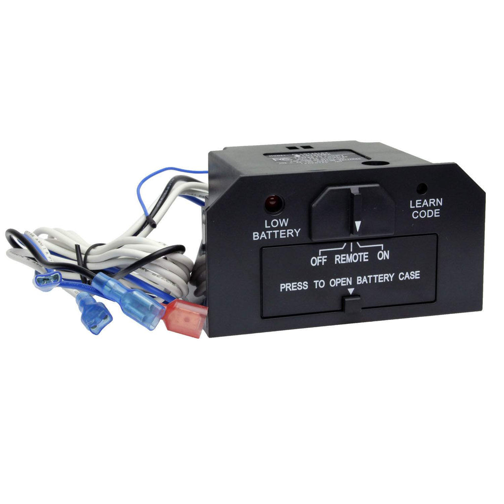 Black thermostat receiver module with wiring harness and learn code battery cover