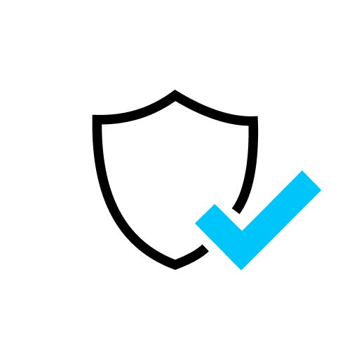 Protection plan shield icon with blue check mark