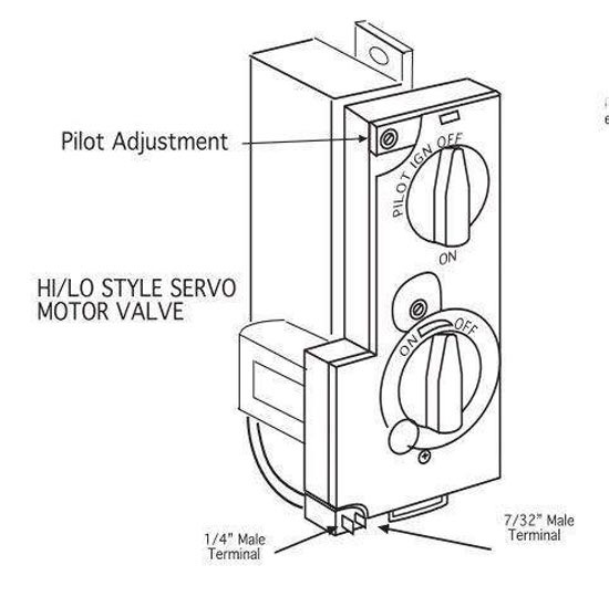 Hi/Lo style servo motor valve adjustment diagram with male terminal